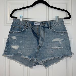 Zara Ripped High Waisted Denim Shorts